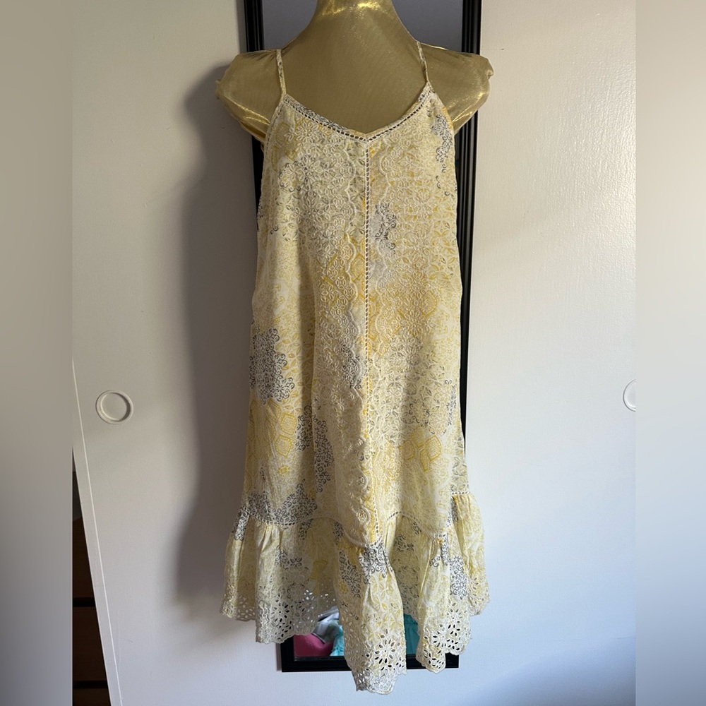 NWOT Rachel Zoe Embroidered Yellow Lace Slip Sun Sleep Dress 100% Cotton Sz XS